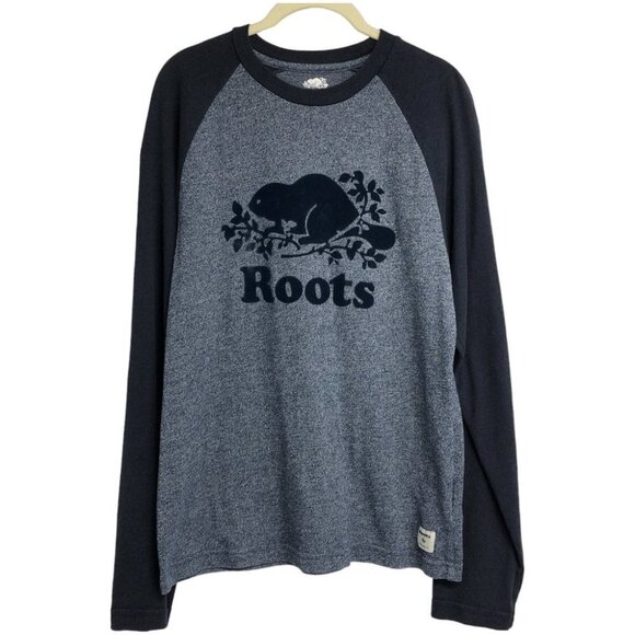 Roots Men's Navy Blue Roots beaver logo raglan sleeve tee SP - Picture 2 of 16